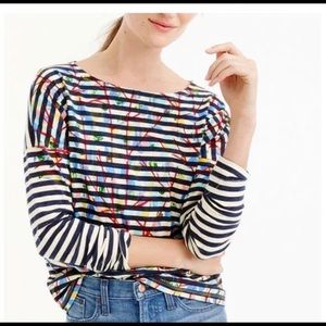 New J CREW Michael De Feo Stripe Floral Cotton Top